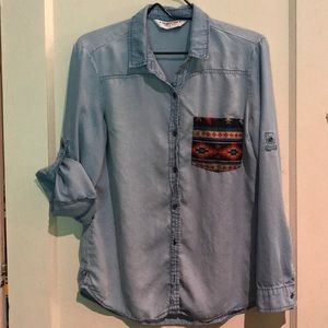 “Celebrity Pink” long sleeve denim blouse